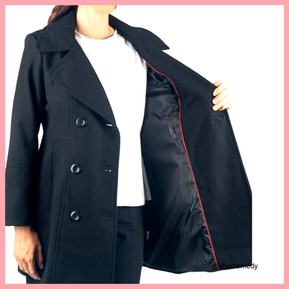 Wool Blend Peacoat Double Breasted Winter Coat A-Line Jacket - Picture 5 of 7